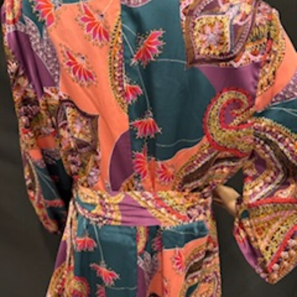 Tahari. Pink Teal Paisley Wrap Dress – Size 16 - Picture 4 of 6